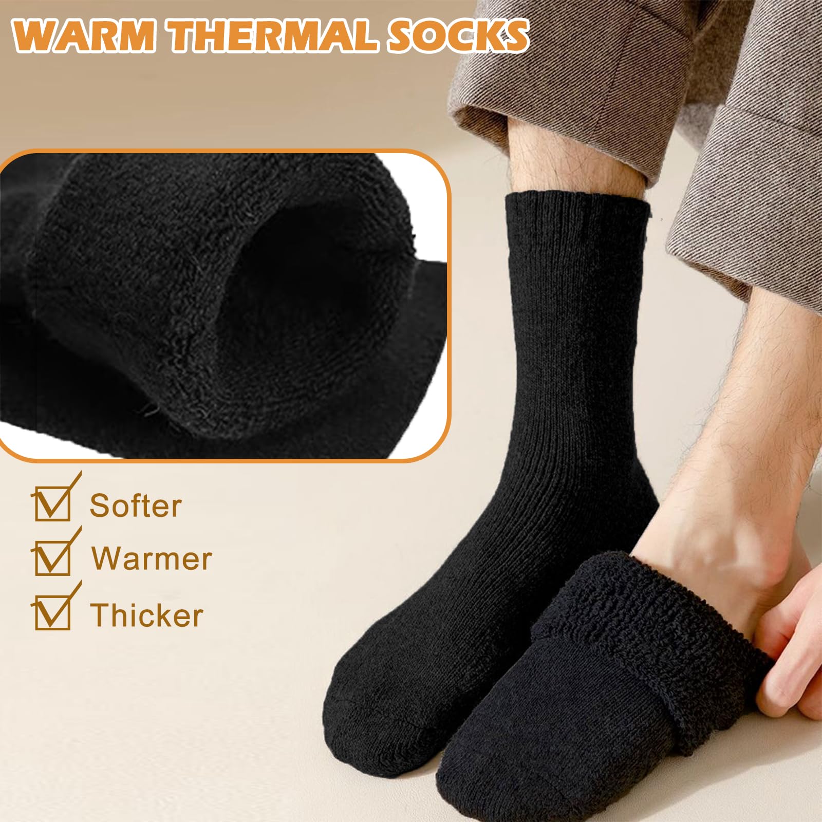 MOSOTECH Calze Termiche Uomo, 5 Paia Calzini Uomo Invernali in Spugna, Calzini Caldi per Lavoro, Casuale, Trekking, EU 39-45