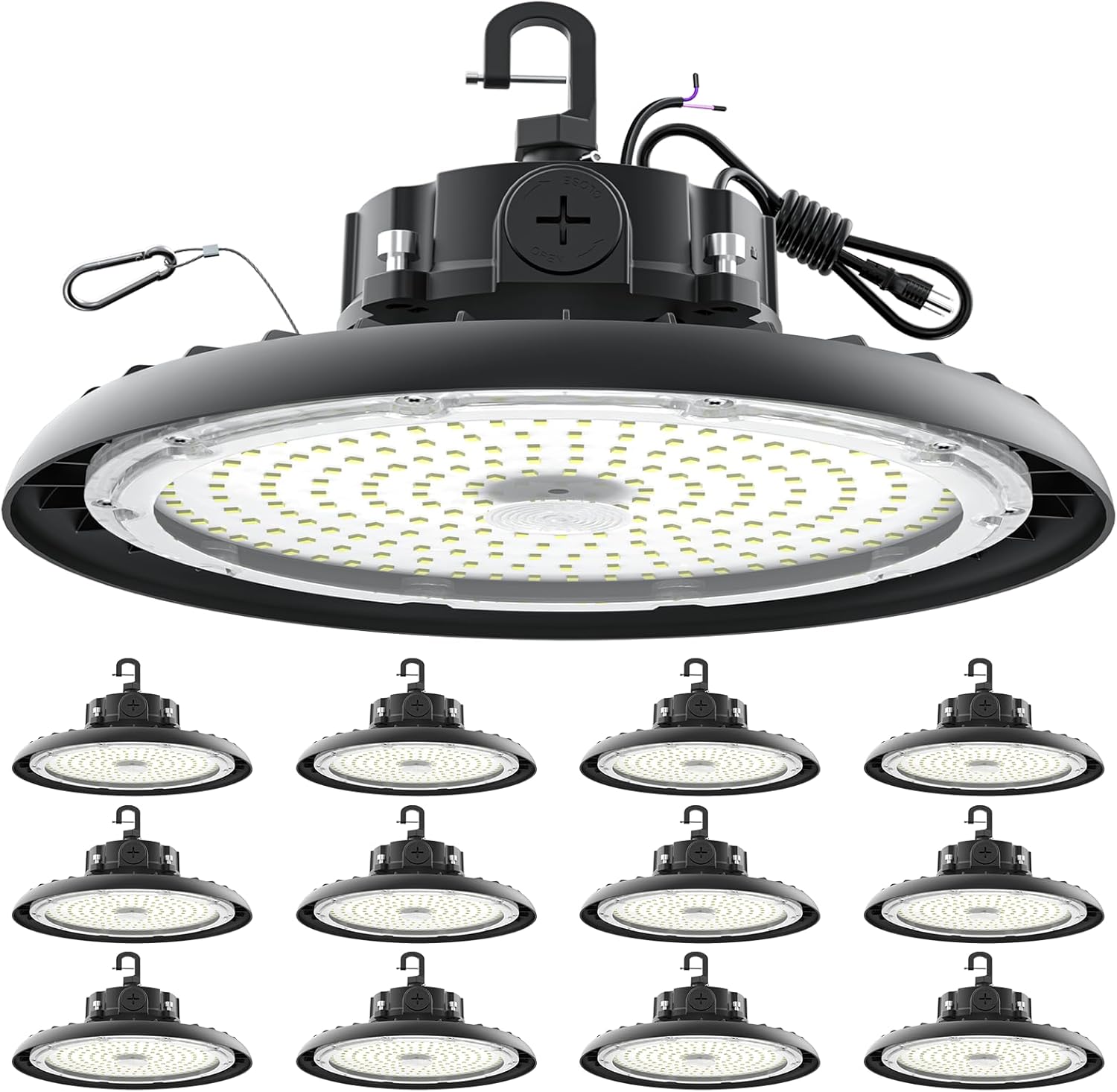 AIKVSXER LED High Bay Lights 180W UFO Shop Lights 32400LM 6000K IP65 Commercial Bay Lighting Fixture 5ft Cable Plug & Play for Warehouse Factory Garage Workshop Barn 12 Pack