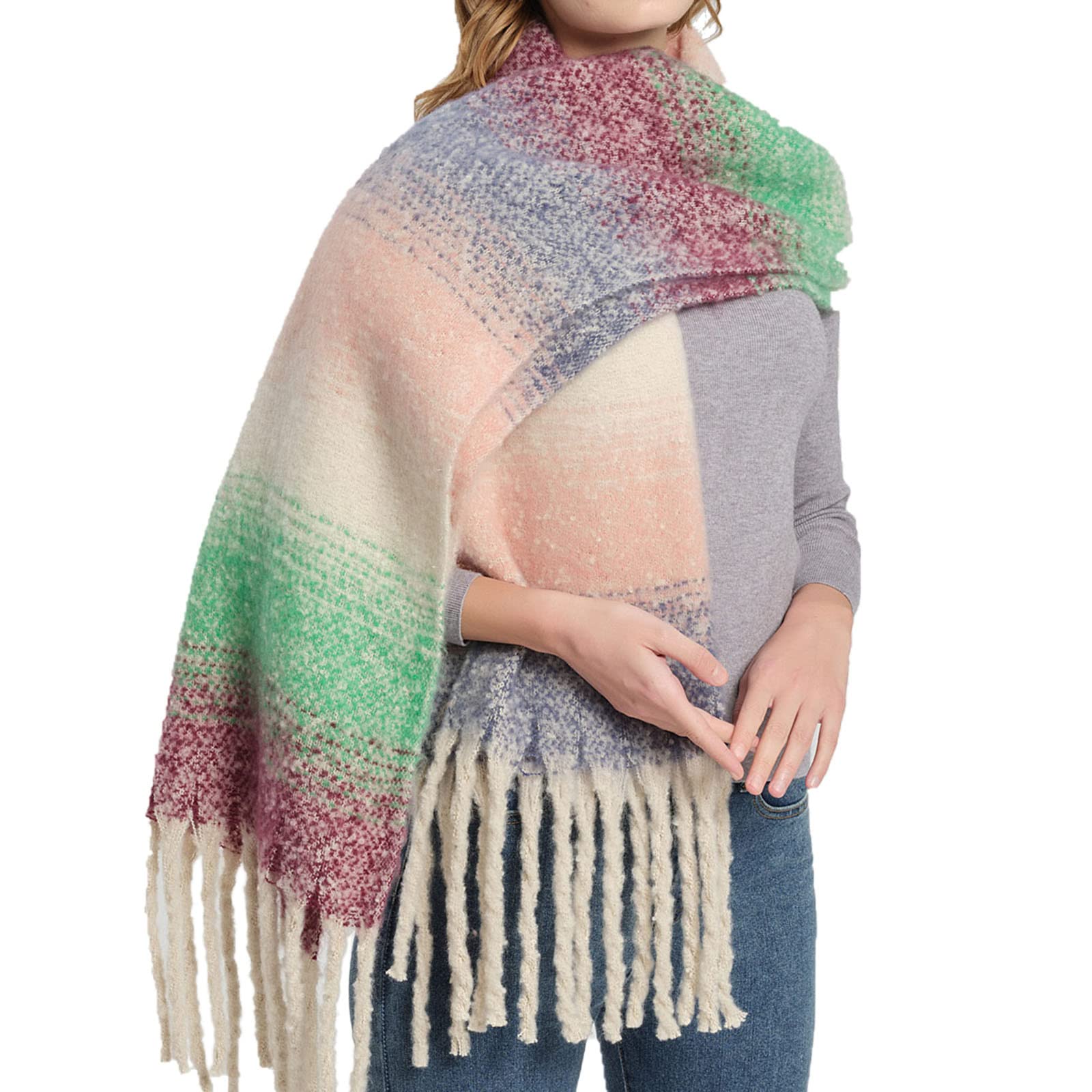 Grande Sciarpa da Donna Lunga a Righe Grossa Oversize Inverno Autunno Sciarpa Calda Grandi Sciarpe Avvolgente Sciarpa Compatibile con Sciarpa da Moto da Uomo Calda(F-One Size)