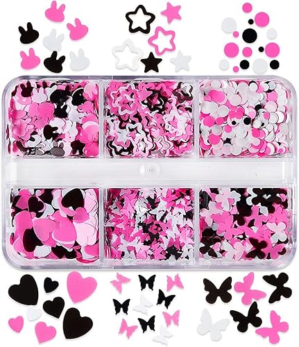 Miniatura 4 de Arte de uñas para el día de San Valentín lentejuelas con purpurina 6 rejillas accesorios de arte de uñas 3D rosa negro blanco corazón conejo