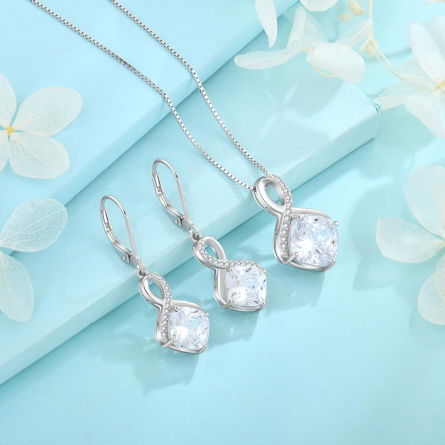 FJ Square Princess Cut Birthstone Necklace 925 Sterling Silver Infinity Pendant Necklace Birthday Jewelry Gifts for Women - Image 4