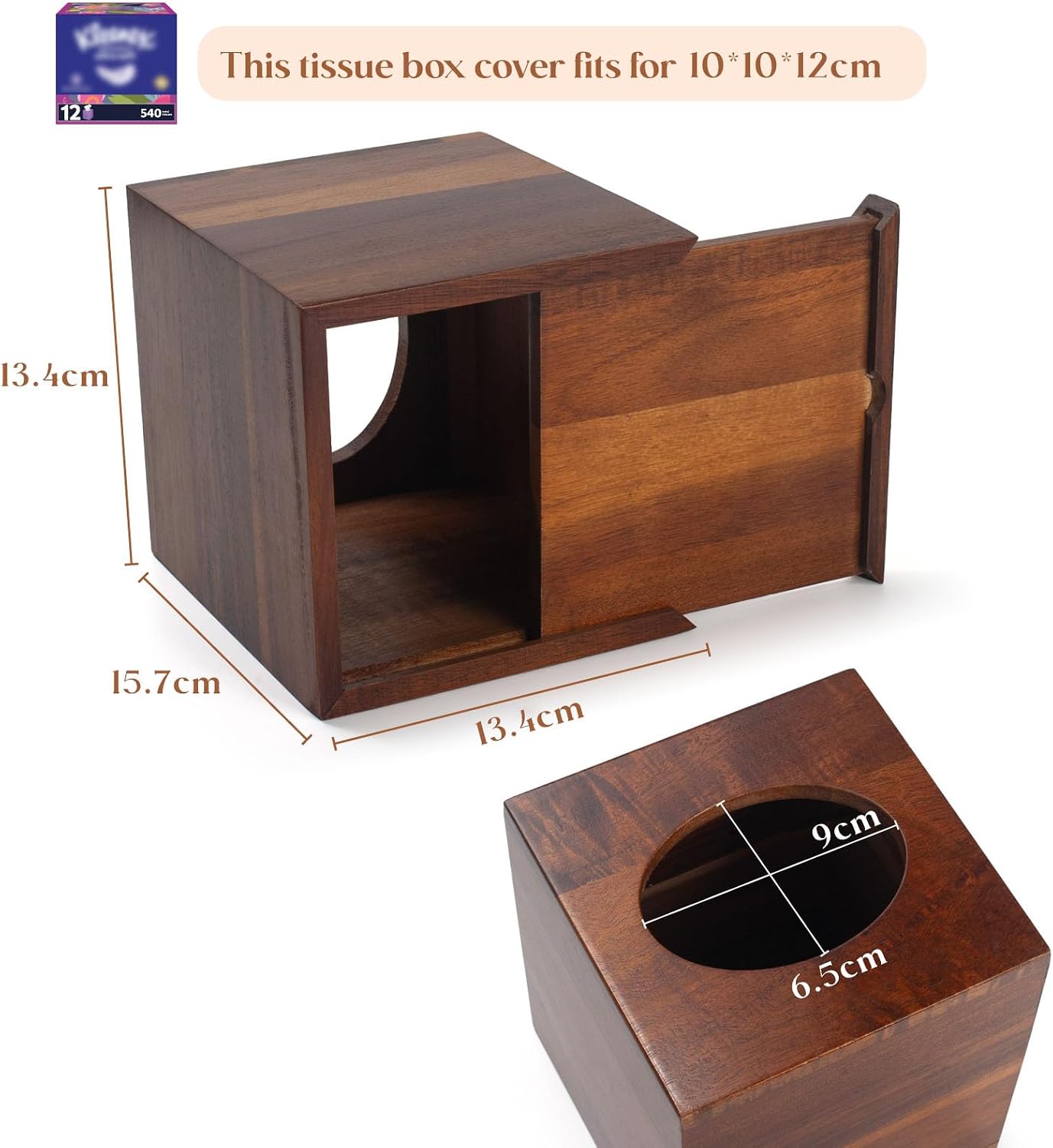 YANGQIHOME Tissue Box Cover Square, Acacia Wood Tissue Holder for Bathroom, Living Room, Dining Table, Decorative Cube Facial Tissue Box Cover, 5.3 x 5.3 x 6.1 inches