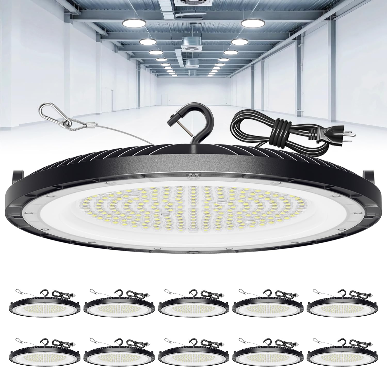 200W UFO LED High Bay Lights 30000LM LED Shop Lights Garage Lights IP65 Waterproof 5000K Daylight Industrial for