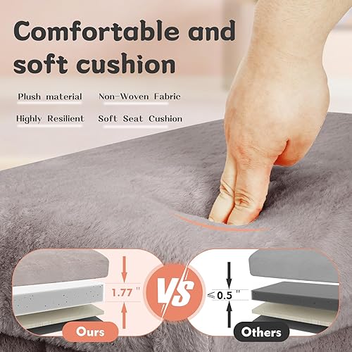 Miniatura 5 de Otomana con almacenamiento, reposapiés de piel suave plegable con asiento acolchado de pelo más grueso. Pequeño banco de almacenamiento para