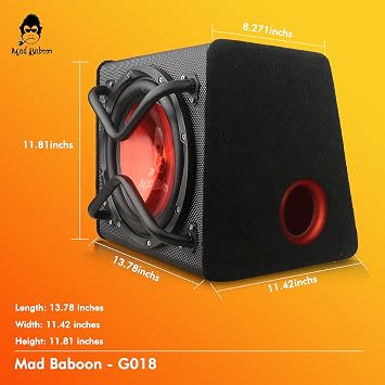 10 1000W Edition Active Car Subwoofer, Includes Loaded Enclosure with Amplifier (Subwoofer-B), Red
