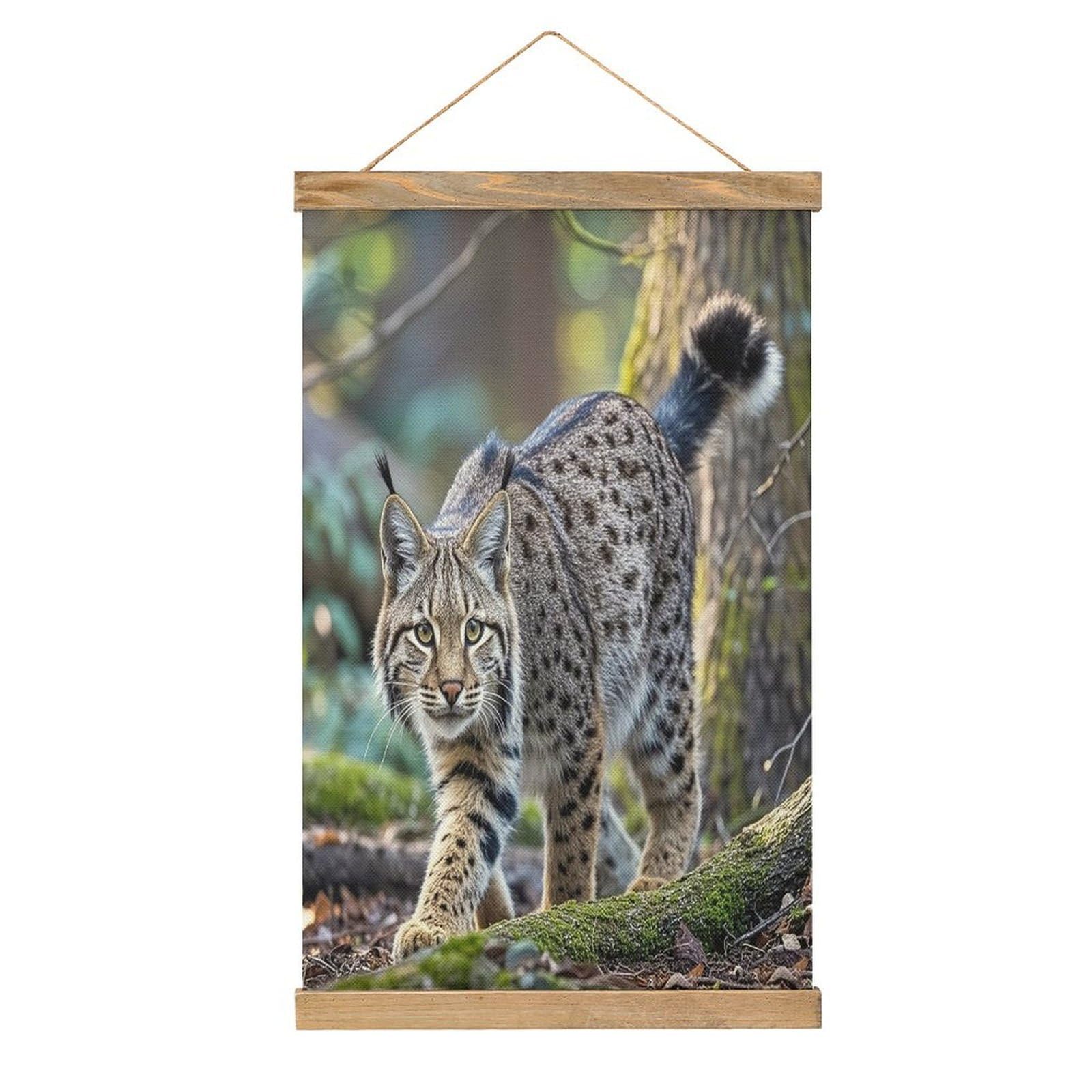 Fekiloot Style Linen Wild Bobcat Poster Decor Retro Wall Decor Art Painting Posters Framed With Wood Hanger Wall Art Prints Without Fading For Living Room Office Decor