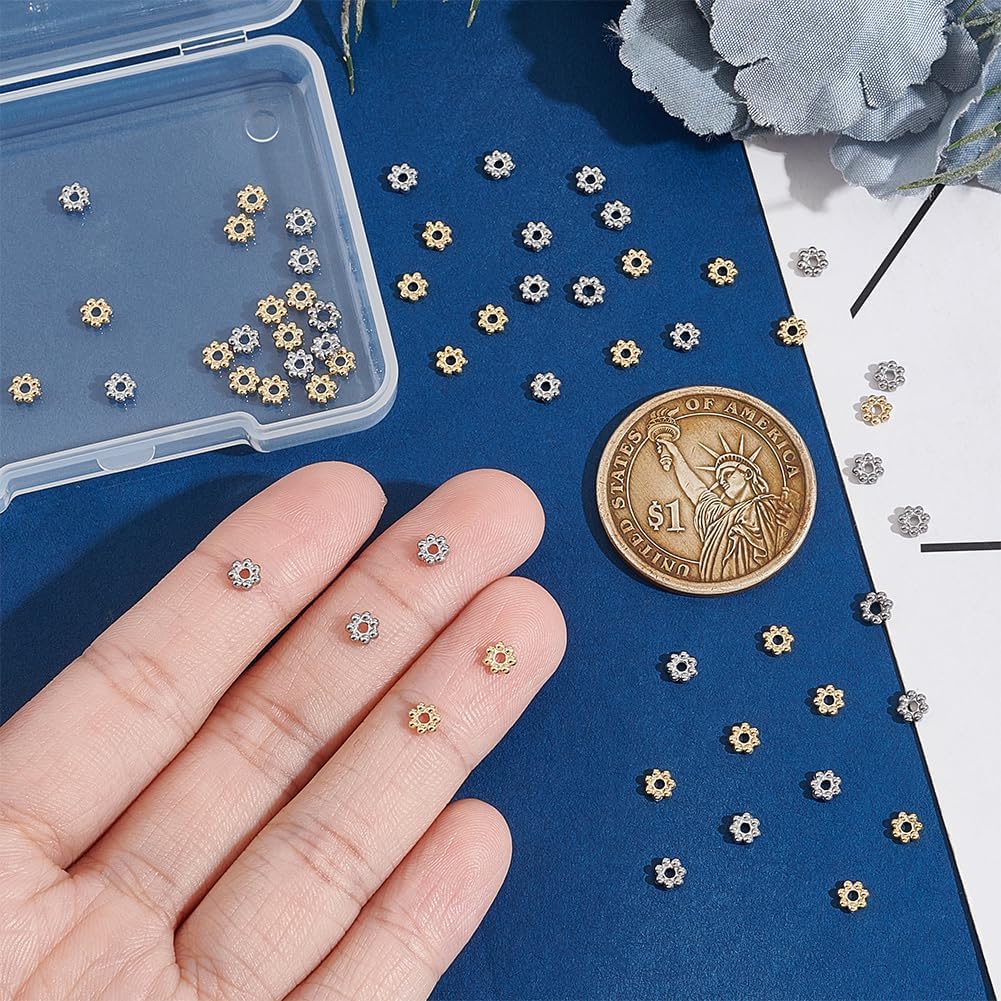 UNICRAFTALE 60Pcs 2 Colors 304 Stainless Steel Spacer Beads - Flower Shaped Mini Metal Accessories for Bracelets Necklaces Jewelry Making - Golden Daisy Loose Beads - Image 4