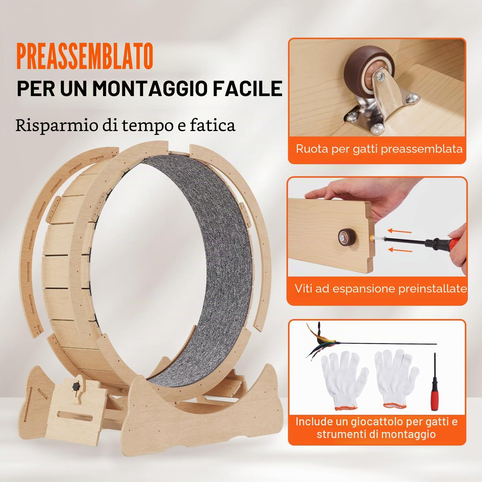 VEVOR Cyclette per gatto in Legno, Tapis Roulant Diametro 1320 mm, Ruota per Esercizi con Tappeto Rimovibile per gatto