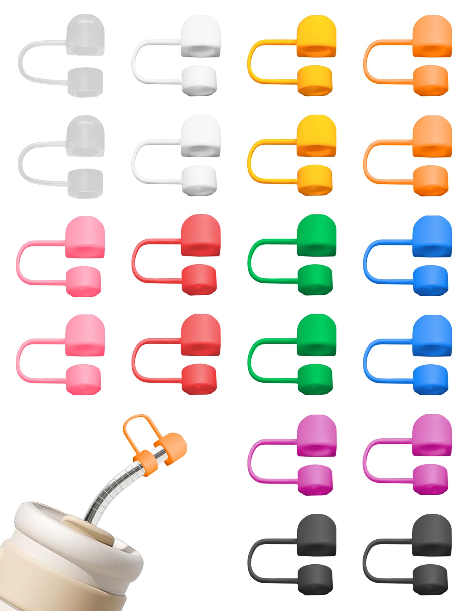 YETOOME 20Pcs Modern Straw Cover Cap for Stanley, Cute Silicone Colorful Straw Toppers Reusable Covers for 10mm Tumbler Straws