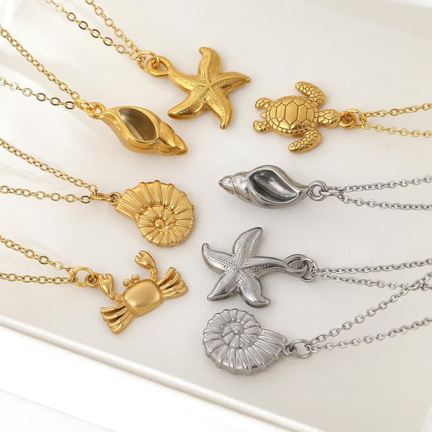 Gold Silver Starfish Necklace for Women Summer Sea Beach Turtle/Conch/Shell/Crab Stainless Steel Vacation Jewelry - Image 6