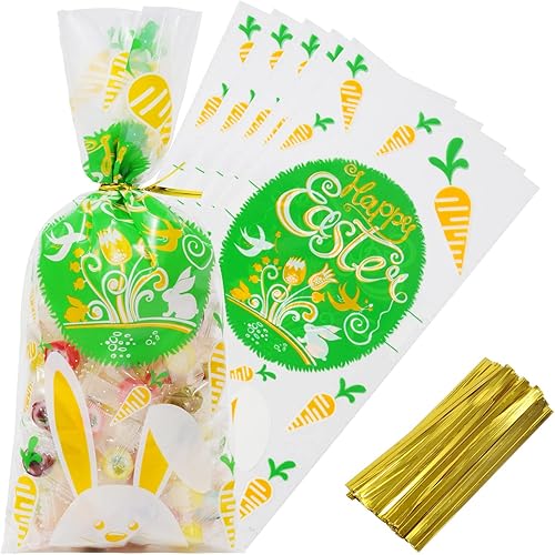 Artby7 Bolsas de dulces de Halloween de 5 x 10.5 pulgadas con lazos dorados, bolsas de regalo de plástico transparente para golosinas de violonchelo