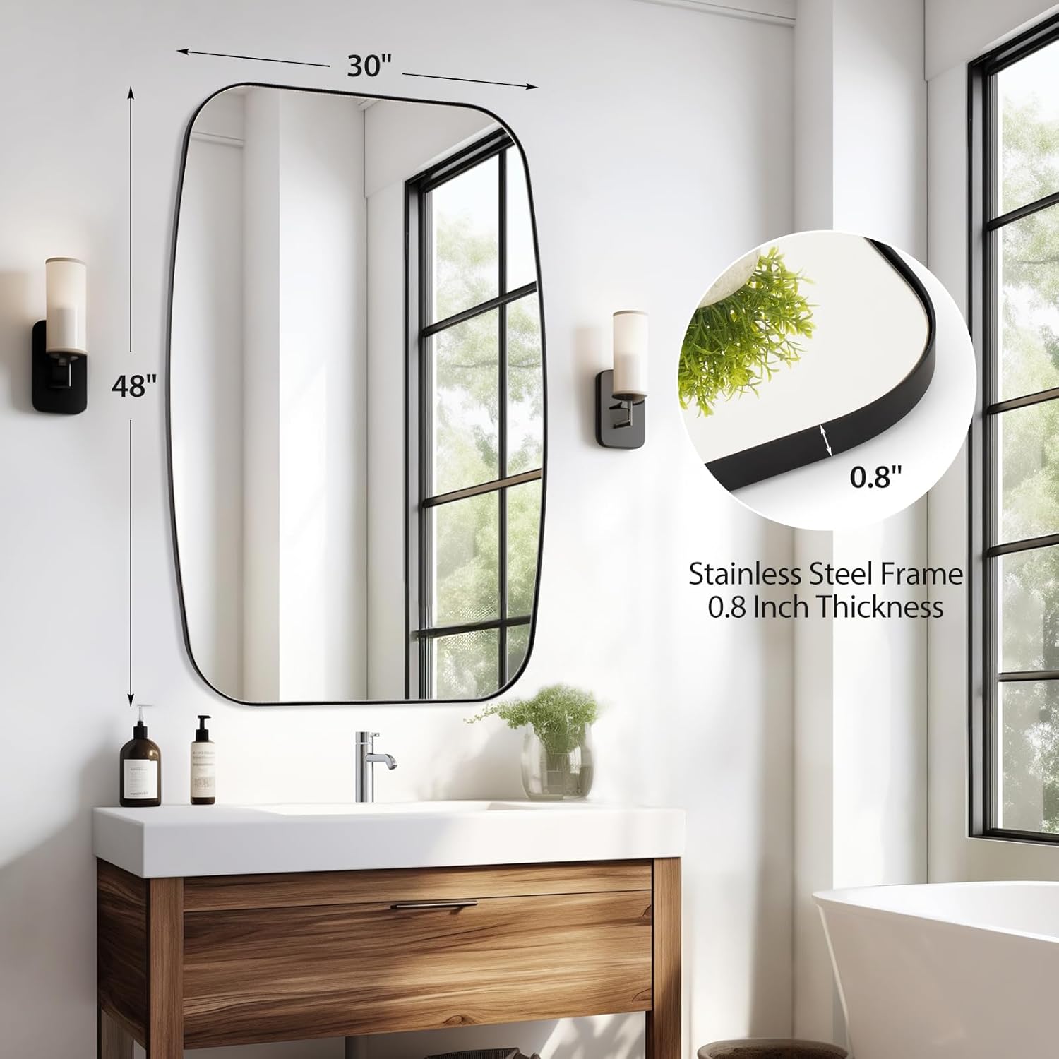 Black Oval Mirror, 30"×48" Bathroom Mirror for Wall Vanity with Stainless Steel Metal 0.8" Thin Frame, Oblong Bathrrom Mirror Modern Anti Rust