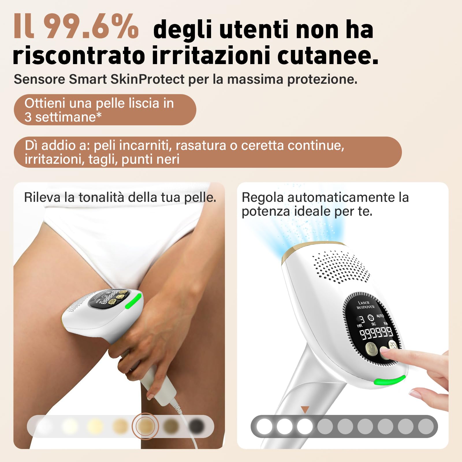 NIKYJM Epilatore Luce Pulsata IPL con Raffreddamento, 3 in 1 HR/SC/RA 9 Livelli di Energia per Donne Uomo Ascelle Gambe Corpo