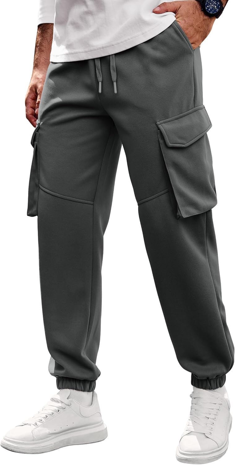 Herberton Men Cargo Pockets Joggers Athletic Sport Elastic Waist Sweatpant(S-2XL)