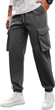 Herberton Mens Sweatpants Casual Exercise Joggers Cargo Outdoor Elastic Waist Pockets Tapered Drawstring Cuff Sweatpants Dark Grey L