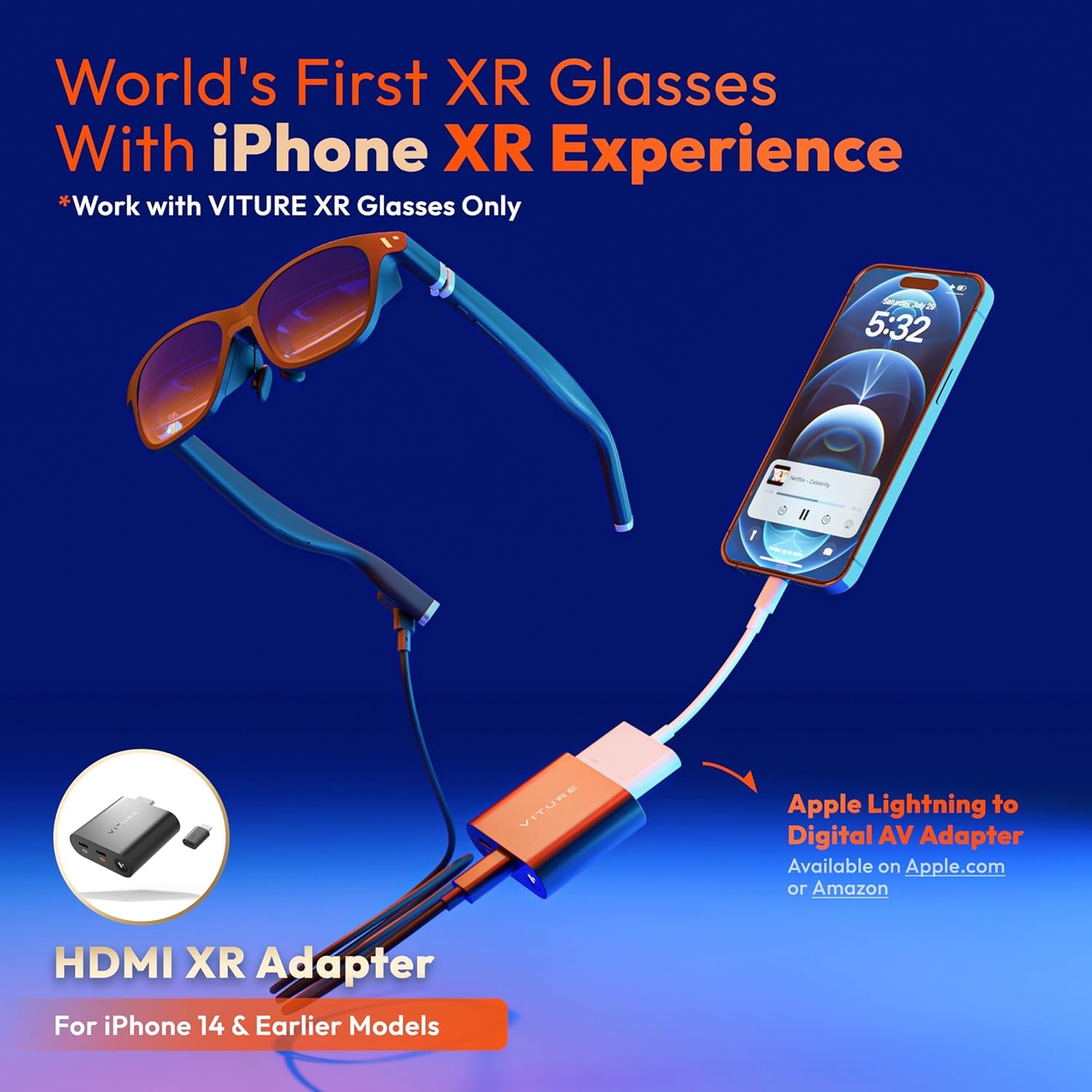 VITURE Luma Gafas XR & HDMI XR Adapter para iPhone 14 Y Anteriores, Múltiples Pantallas Virtuales, 3Dof Mejorado & Vídeo VR, Carga Mientras Juegas, Juego Directo En PS/Xbx/Consolas