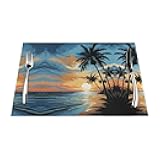 MPAACXZR Tropical Sunset Print Woven Placemat Elegant Woven Placemat - Heat-Resistant, Non-Slip, and Easy to Clean, 1, Black