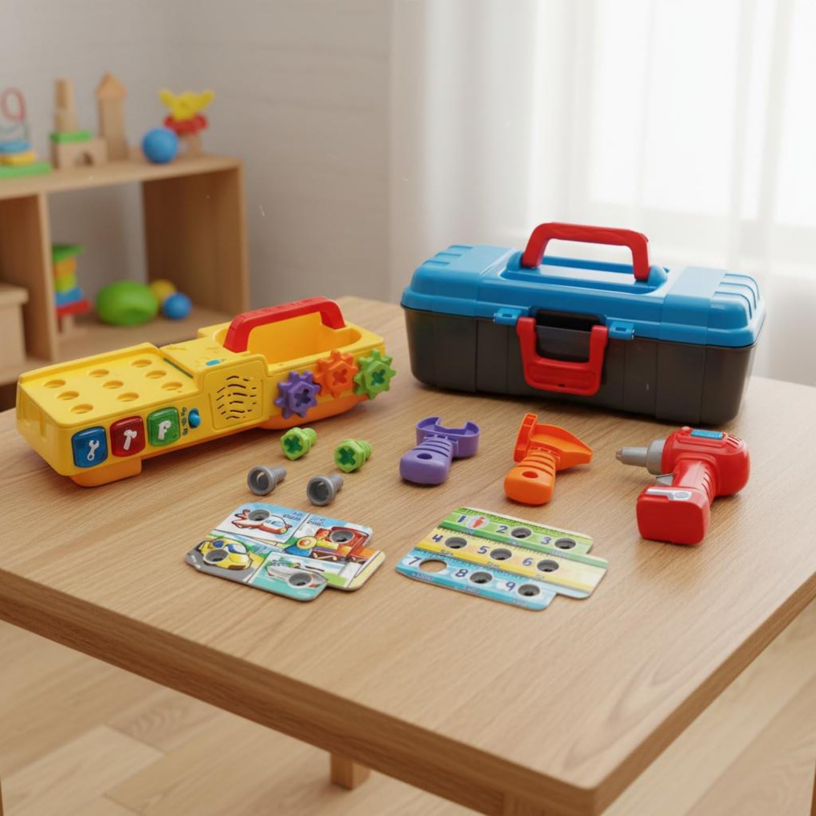 Interaktiver Lernwerkzeugkasten Rollenspiel Kinderwerkzeugkoffer 3 Lernmodi Kinderwerkzeug-Set für Kleinkinder