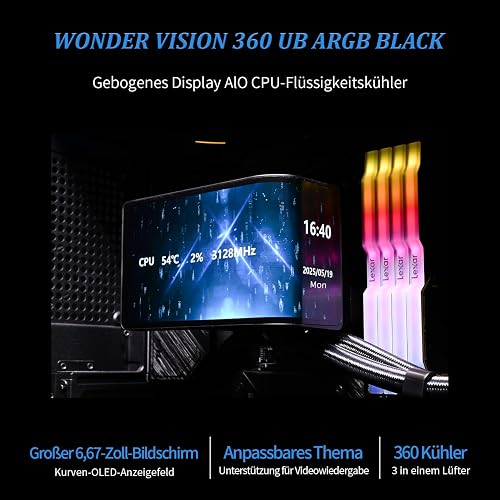 Thermalright Wonder Vision 360 UB ARGB Black AIO CPU Liquid Cooler for AM5/Intel LGA1851/1700, 6.67-Inch 3D Curved Screen with 2400x1080 Resolutions, Magnetic Panel Screen, 3D/2D Video Support - 3