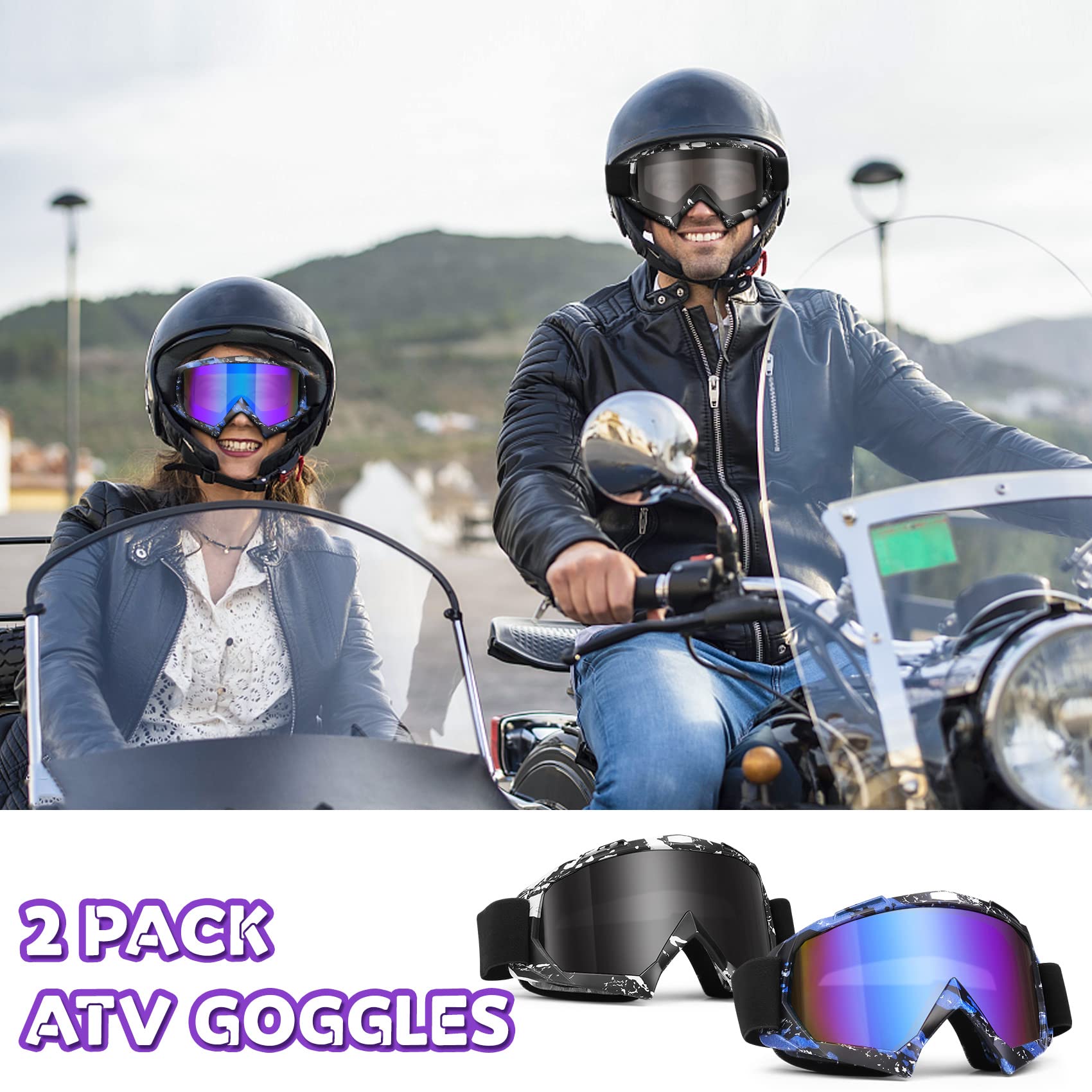 Gafas para cuatrimoto, paquete de 2 gafas de motocross, gafas de motocicleta, gafas MX Powersport, gafas de esquí para hombres, mujeres, adultos, jóvenes, equitación, carreras (gris + azul)