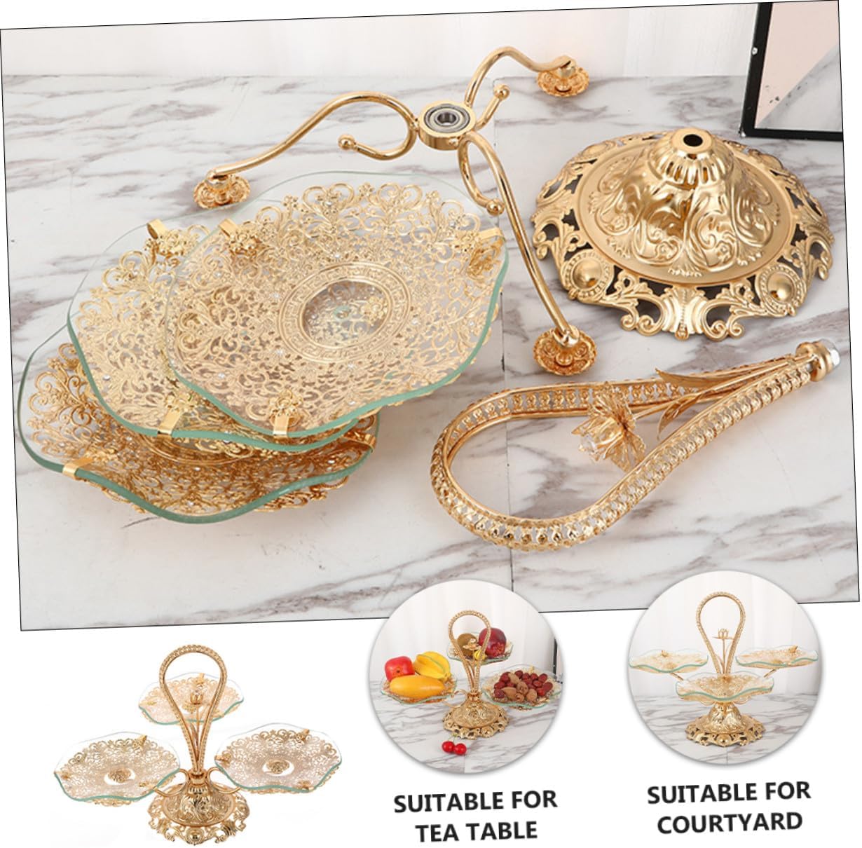 European Style 1-Tier Decorative Fruit Plate with Snack Stand, Multi-Functional Dessert Display Tray for Home Dining and Party Serving