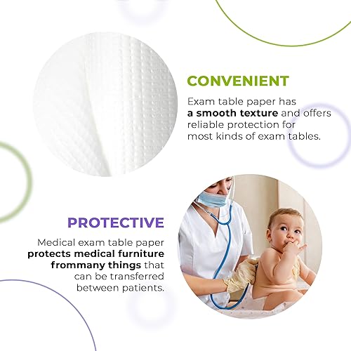 Miniatura 20 de Papel de mesa médico blanco. 12 rollos de papel de mesa de examen de 18 pulgadas x 200 pies. Papel liso para mesas de examen. Fuerza, protección