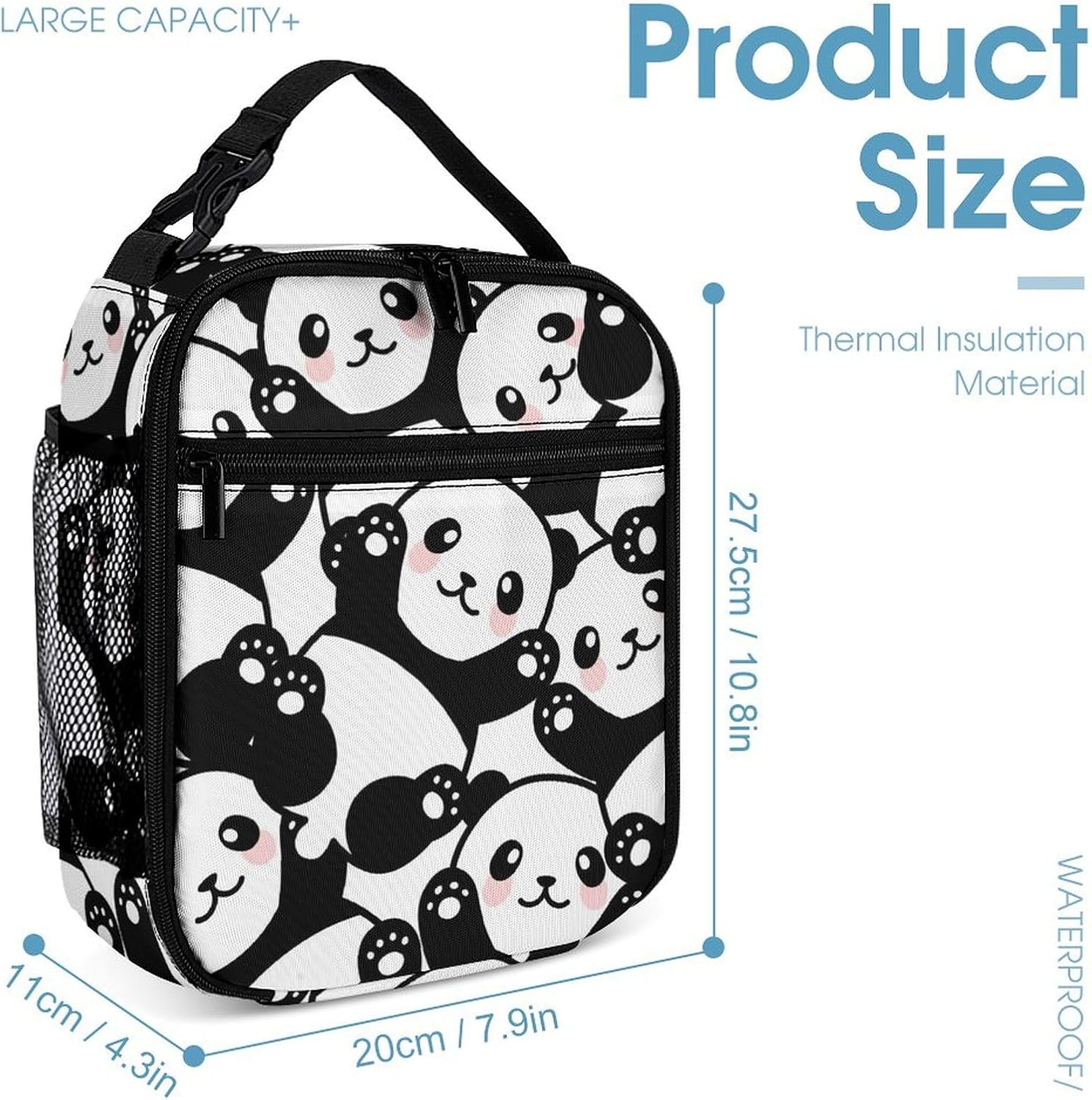 Panda Backpack with Lunch Box & Pencil Case, 16 Inch Cute Panda Themed Bookbag, Adjustable Lightweight Large Capacity, Colorful Panda Backpack Set for Kids Girls Boys School - Image 7