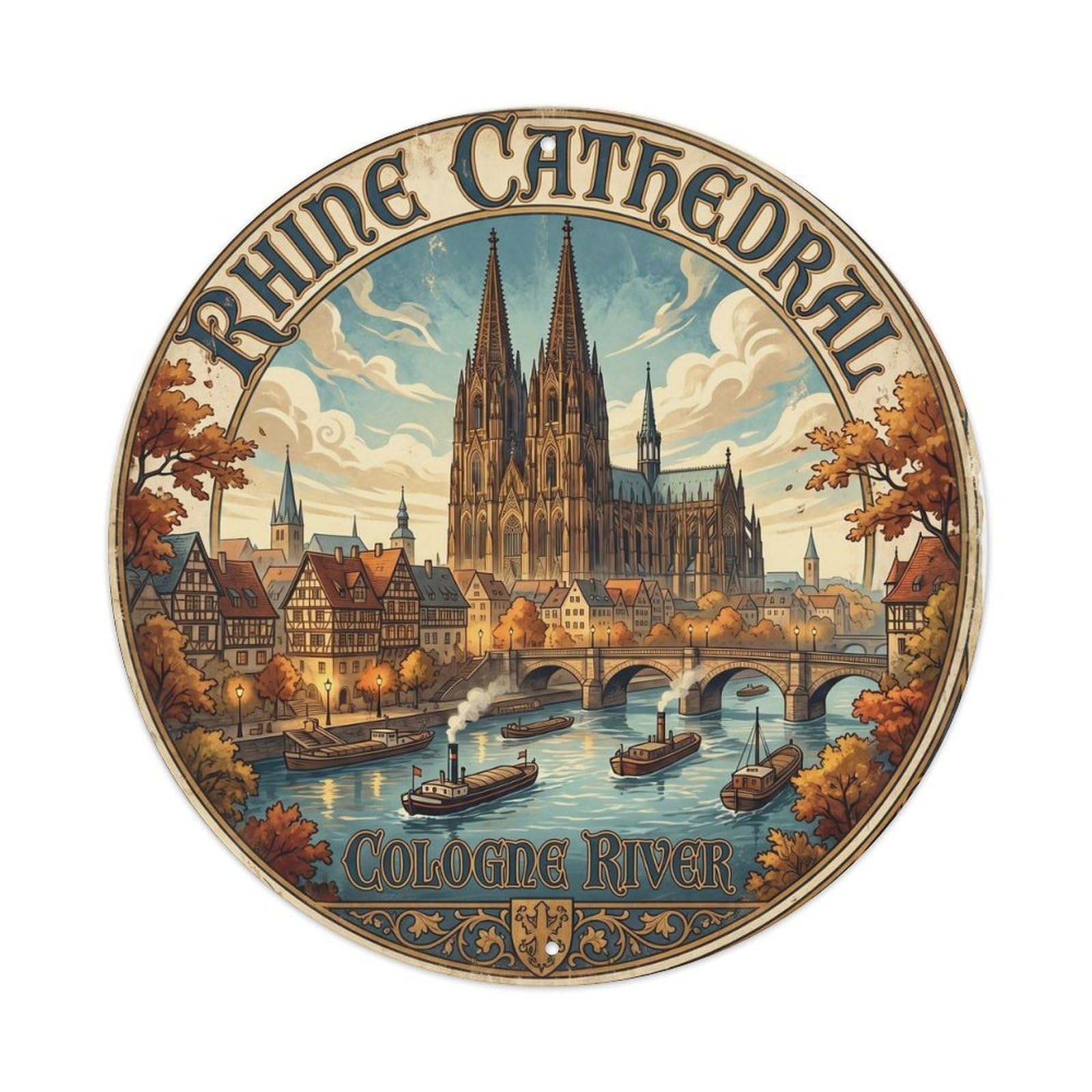 Vintage Travel Cologne Rhine Metal Tin Sign