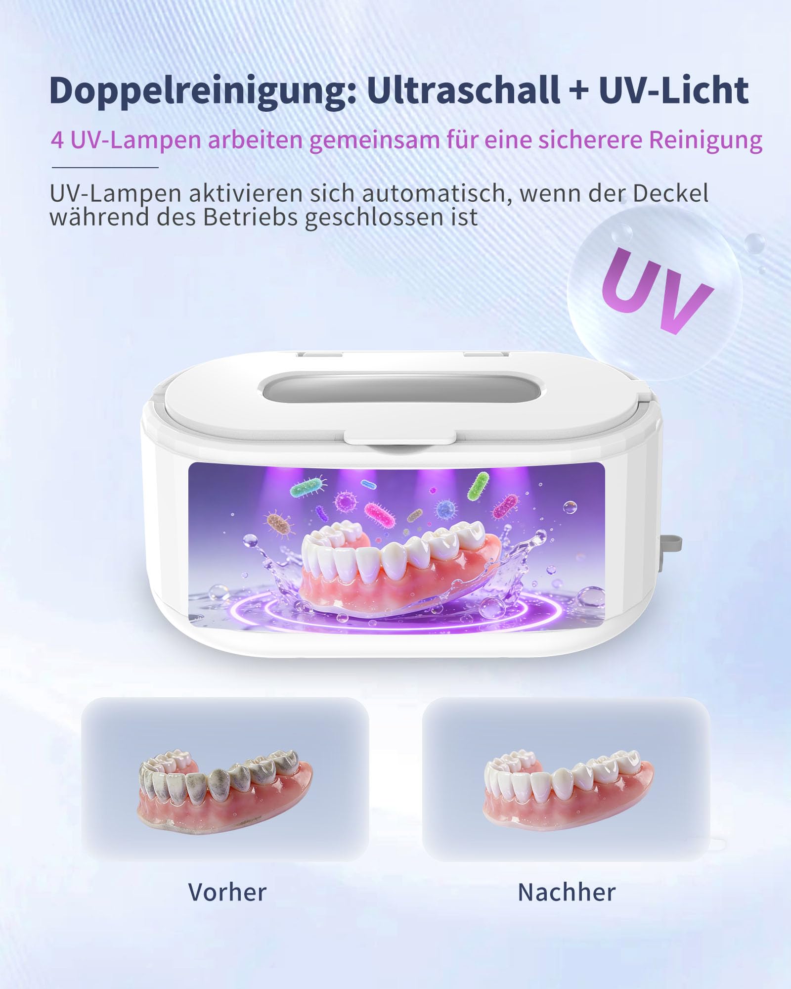 Ultraschallreinigungsgerät, 640ml Brillenreinigungsgerät, 49000Hz Ultraschallreiniger professionelle, 5 Modi Ultrasonic Cleaner mit Display, für Brille, Schmuck, Uhren Ringe
