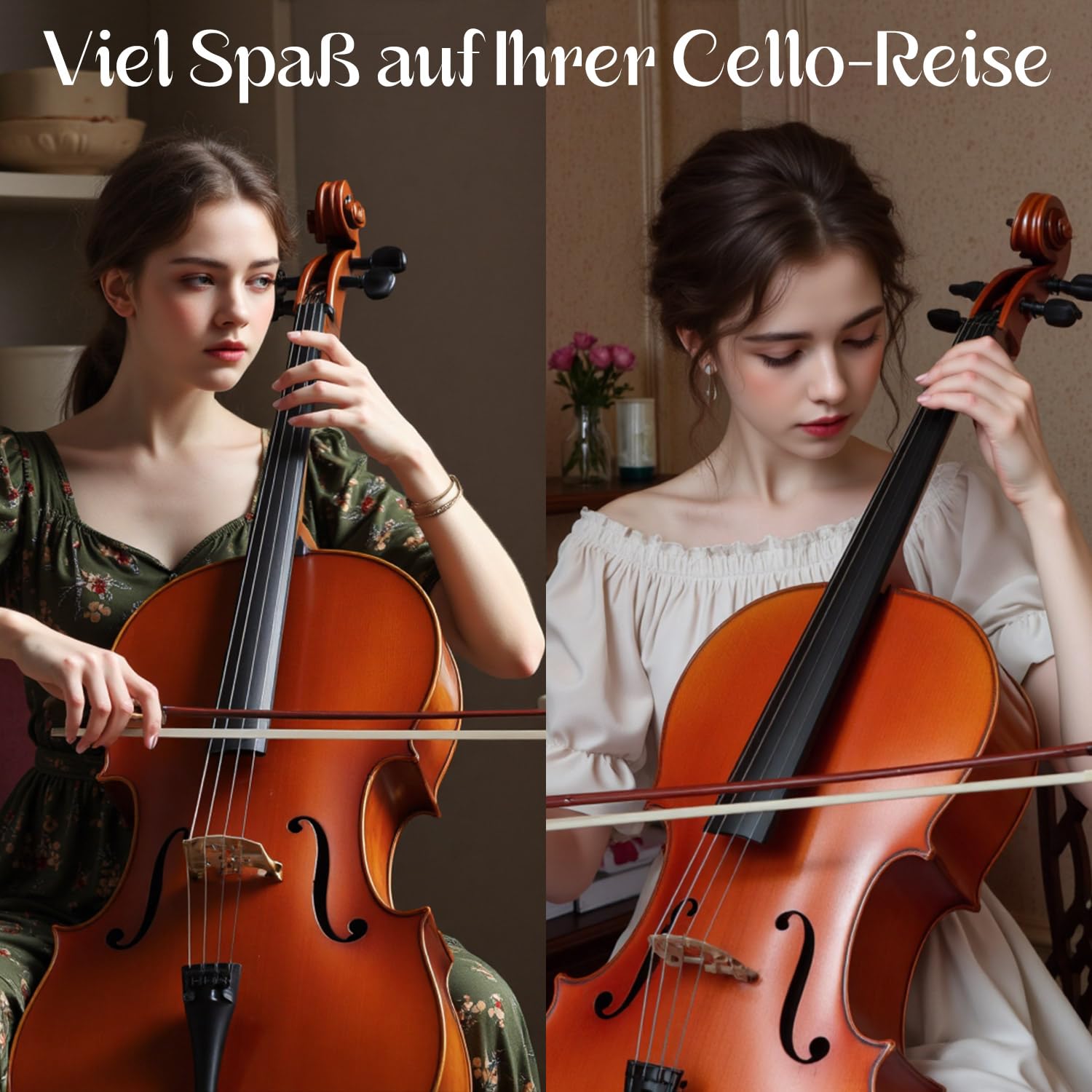 Cello 4/4 Set in voller Größe für Anfänger & Fortgeschrittene – Komplettset mit Etui, Bogen, Kolophonium & Saiten | Ideal für Kinder, Erwachsene & Musikschulen | Inkl. Schleife & Stimmgerät (Voll)