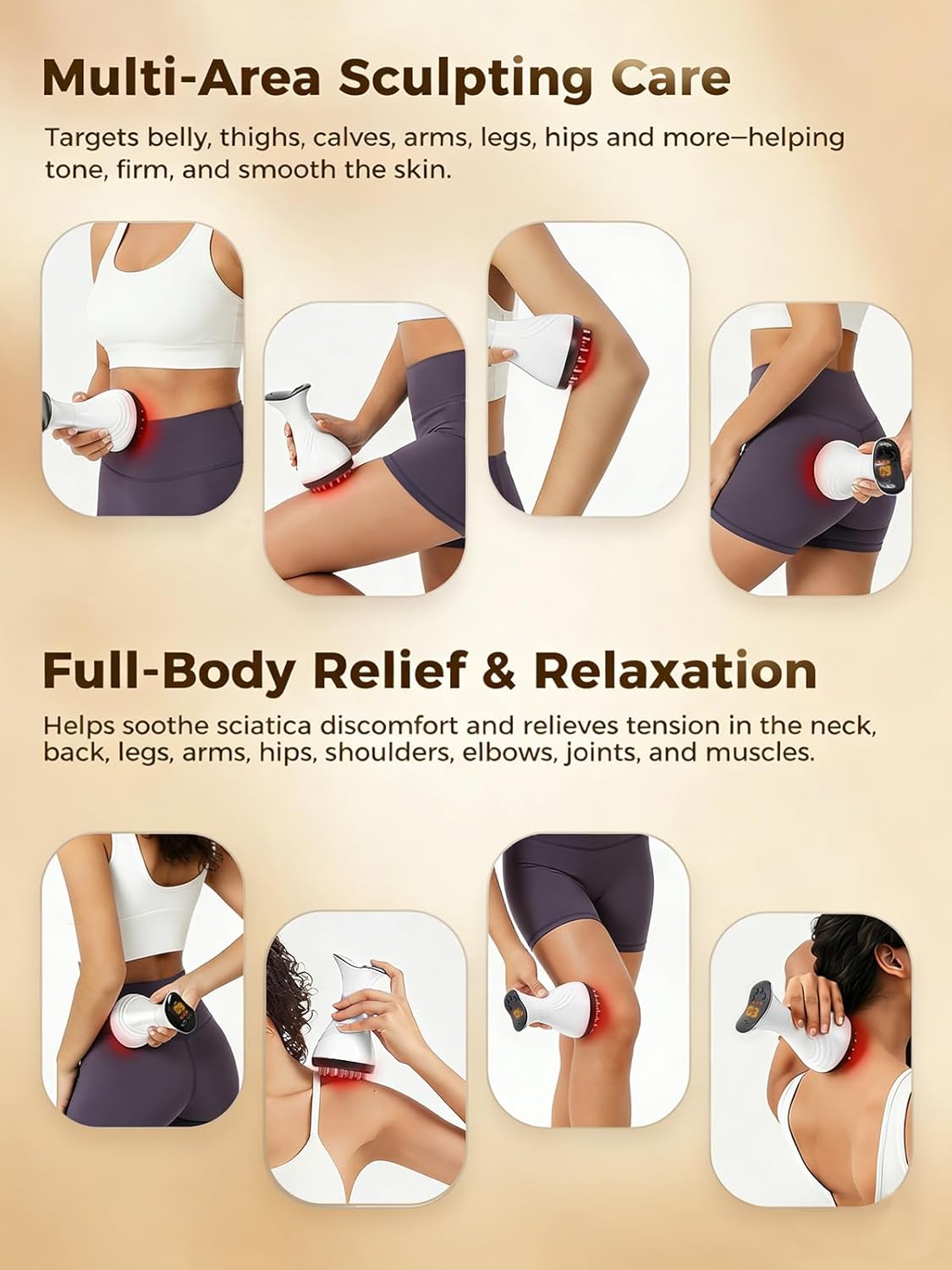 Lymphatic Drainage Massager for Legs & Body — Handheld Body Massager to Reduce Swelling, Improve Circulation & Smooth the Look of Cellulite-White