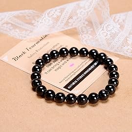AD Beads Handmade Gemstone Stretch Elastic Bracelet Crystal Healing Reiki Nature\'s Beauty and Spiritual Essence Unisex (10mm, Black Tourmaline (Best protection))