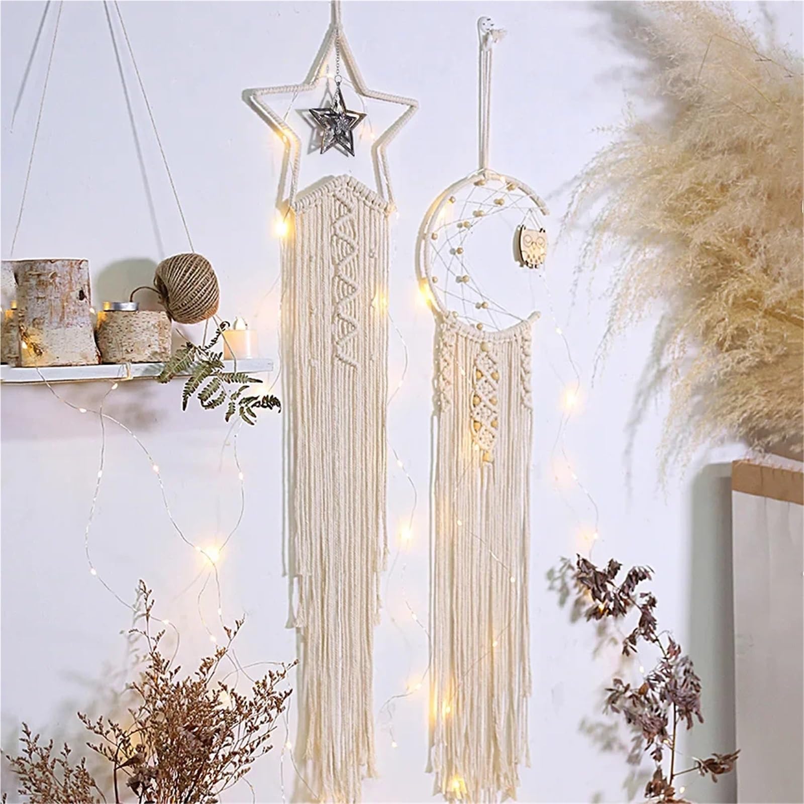 Acchiappasogni 1/2 pezzi ornamenti appesi acchiappasogni for la decorazione della parete compleanno matrimonio decorazioni for casa(Beige 2PCS)