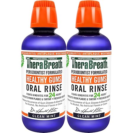 TheraBreath Healthy Gums Periodontist Formulated 24-Hour Oral Rinse with CPC, Clean Mint, 16 Ounce (Pack of 2)