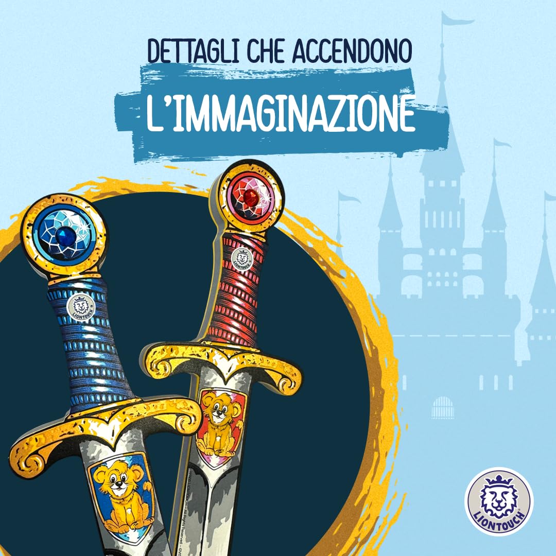 Liontouch - Set 2 Pugnali con Leoncino in Gommapiuma, Blu/Rosso | per Bambini età 3-6 - 35 Cm | Pugnale Medievale Tascabile con Gemma per Giochi di Ruolo | Accessorio Sicuro per Costumi da Cavaliere