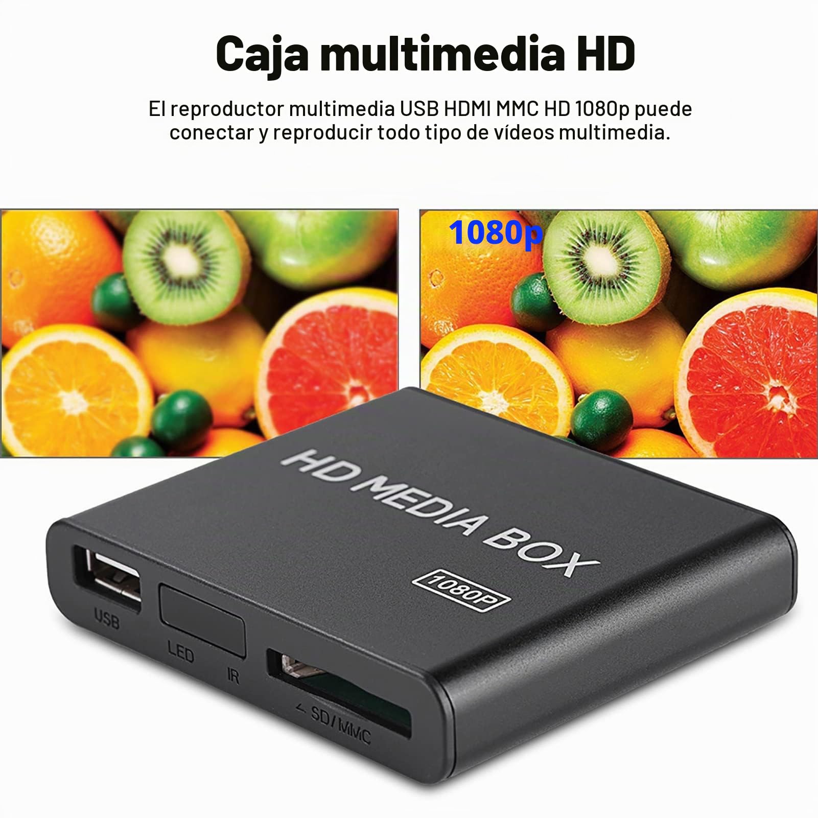 Mini Reproductor Multimedia Full HD, 110-240V 1080P HDMI Media Video Player Box - MKV/RM- Unidades USB HDD y Tarjetas SD, etc., con Control Remoto(yo)