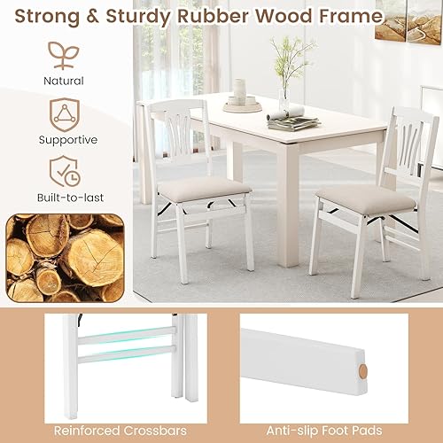 Miniatura 5 de GOFLAME Juego de 4 sillas de comedor plegables, sillas de cocina de madera con cómodos asientos acolchados, marco de madera de goma, sillas de