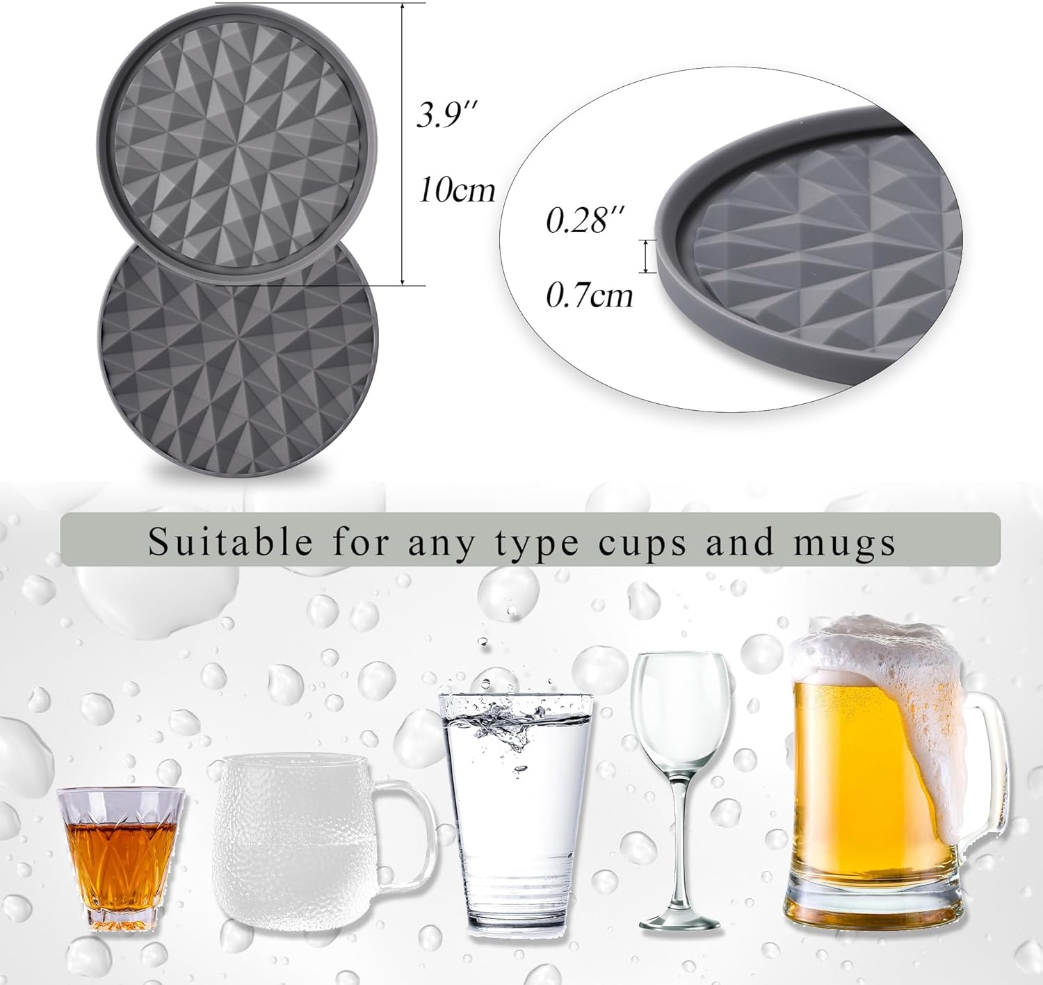Silicone Coasters for Drinks[8 Pack, No Holder]- Cup Mat for Tabletop Protection-Non-Slip, Non-Stick, Coffee Table Decor, Great Gift for Any Occasion, Dark Grey - Image 2