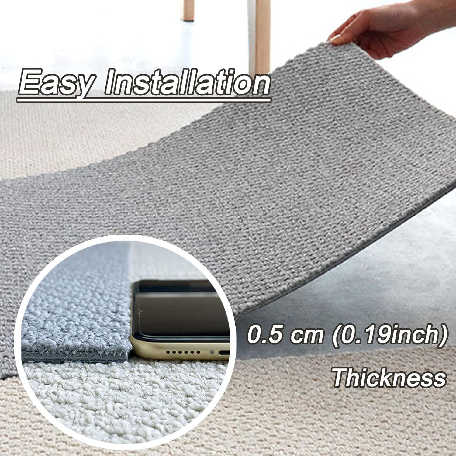 Dalles de moquette auto-adhésives 30 pièces 30x30cm dalle de moquette auto-adhésive d'intérieur, carré de tapis à décoller et à coller, tapis de sol d'épissure sans couture, facile à nettoyer(Grigio)