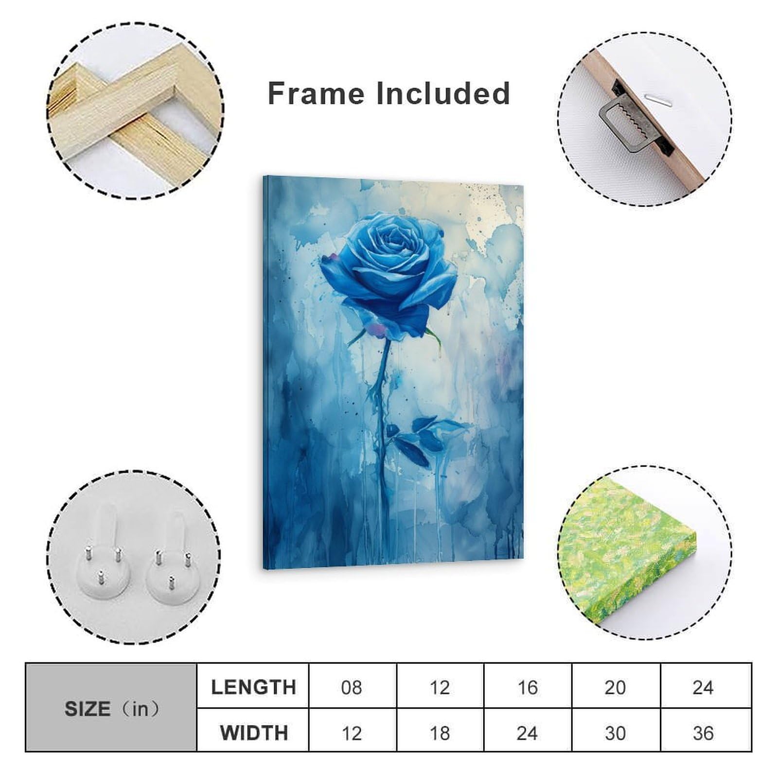 Amazon.com: A Blue Rose Canvas Painting Wall Art Bright