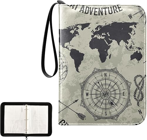 Compass World Map - Carpeta de tarjetas coleccionables de 4 bolsillos con cubierta de poliuretano, álbumes de tarjetas con 55 fundas extraíbles,