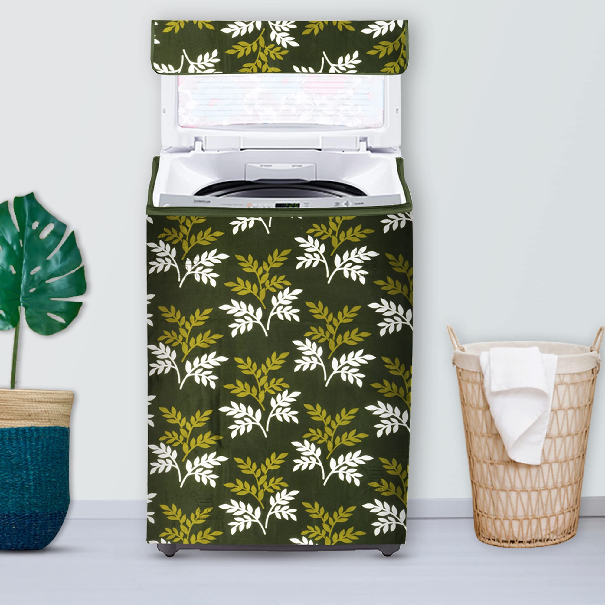 E-Retailer®Polyester Top Load Washing Machine Cover With Zip Enclosure Suitable For 5kg to 8kg (Color-Leaf Green, Size-23x23x35 Inches)