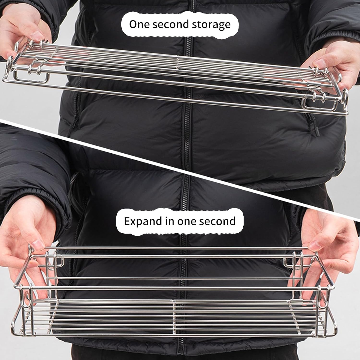 Folded Table Side Storage Basket Stainless Steel Table Extension Basket for BBQ Accessories and Cookware Light Weight Outdoor Rack