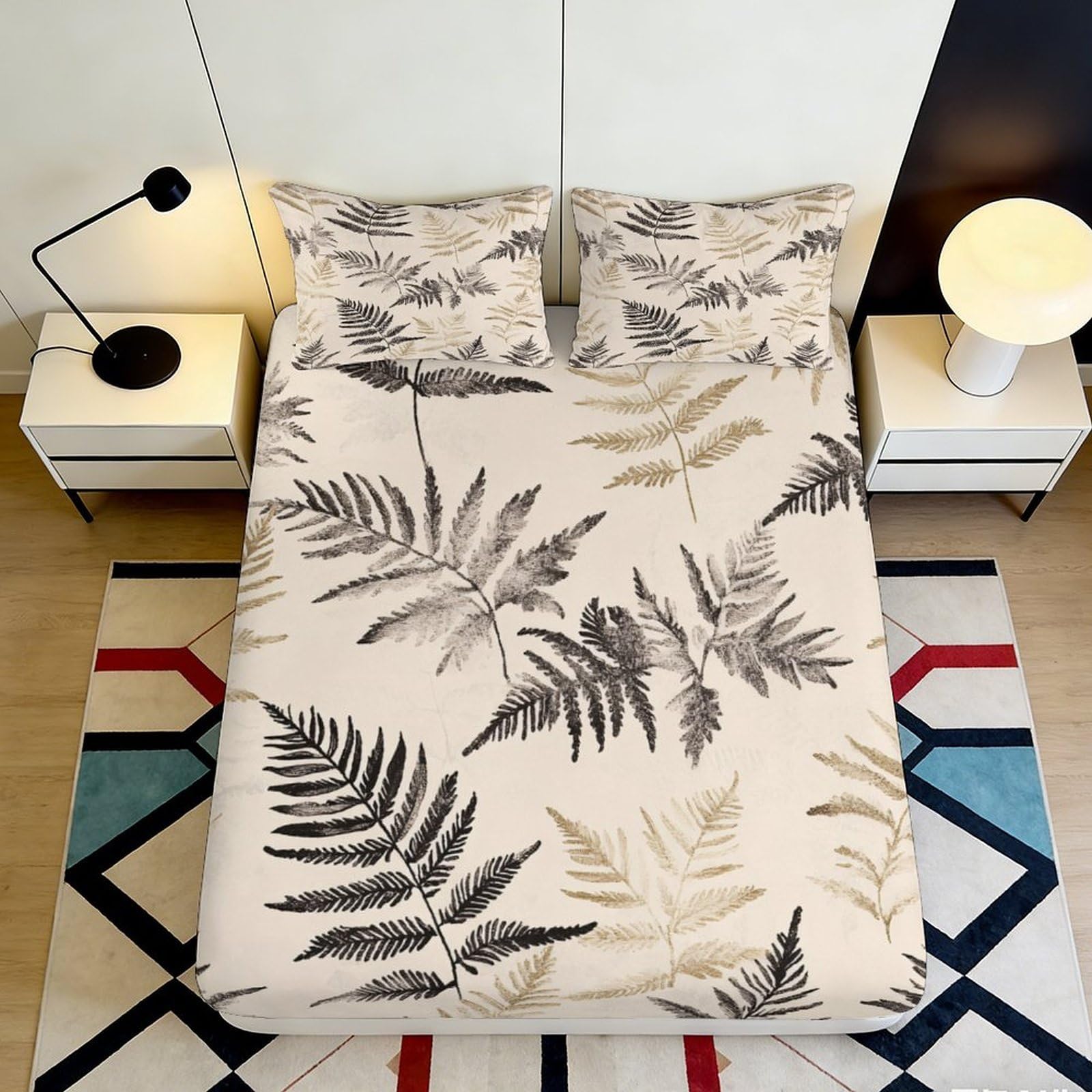 Pnayamiorkfel Style-2 3D Printed Botanical Fern Fitted Sheet Microfiber Soft Anti-Slip Leaf Mattress Cover For Bedroom Guest Room Decor 90X200x25cm