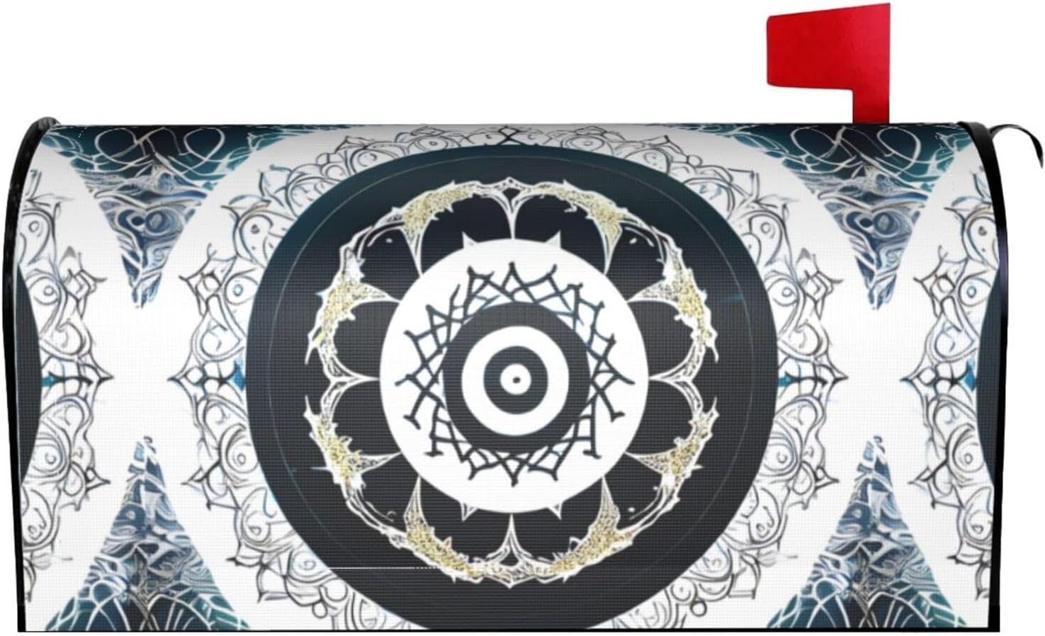 Black and White Round Totem Letterbox Protector with Magnetic Stripe for Outdoor Patio Decoration Christmas Housewarming Gift 25.5x21 in