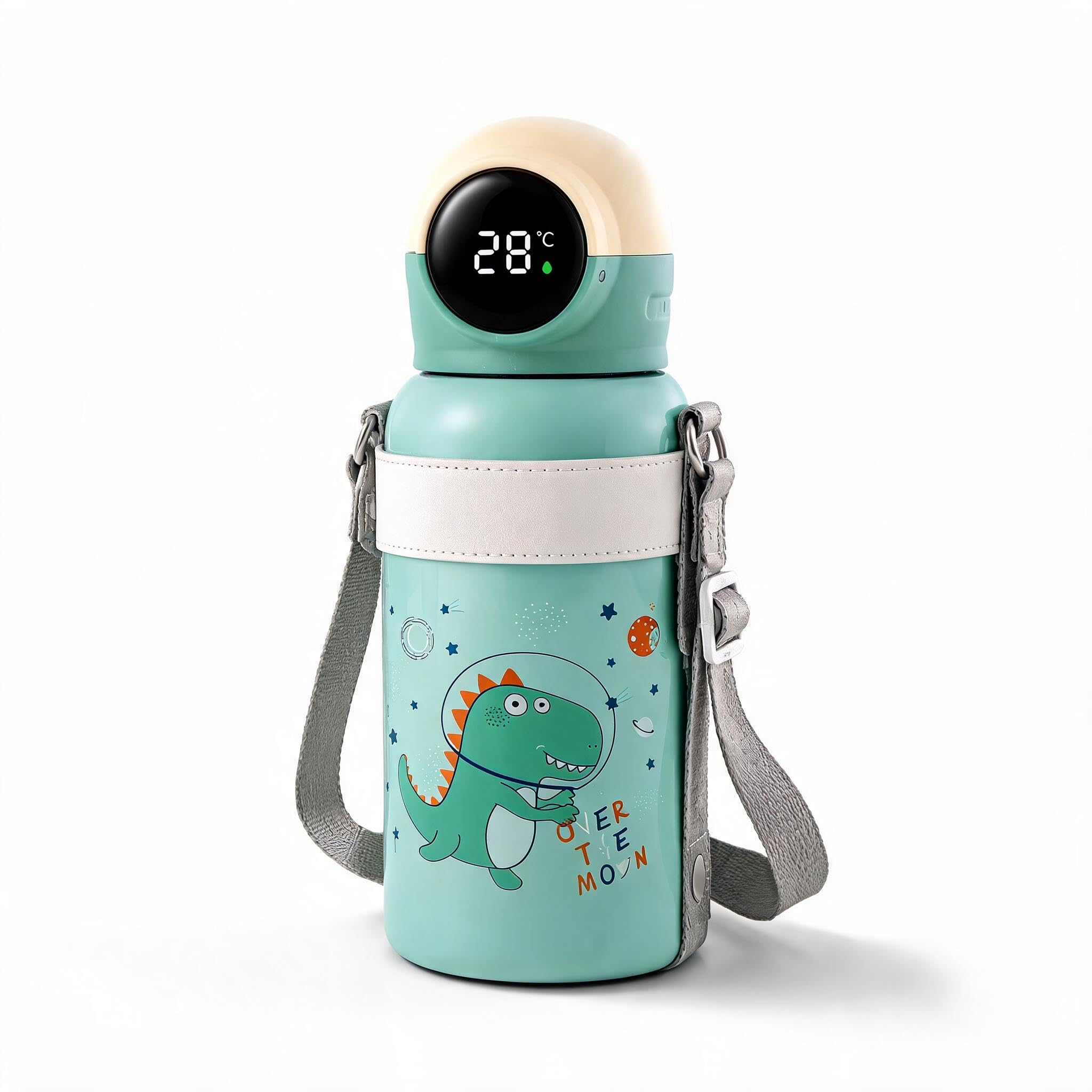 Kids Insulated Water Bottle with Smart LED Temperature Display, Dinosaur Theme, Adjustable Shoulder Strap-image-37