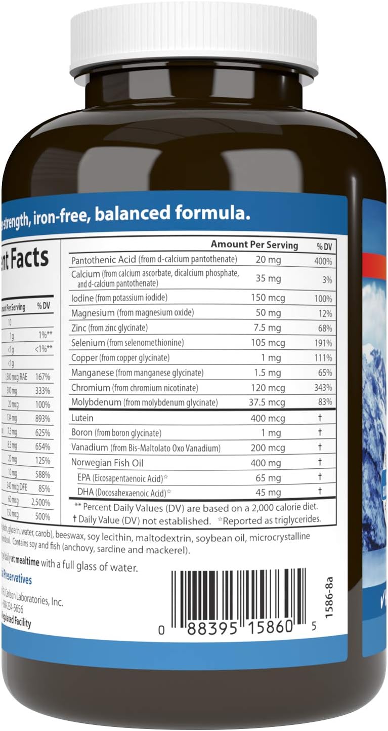 Carlson - Multi + Omega-3, Fish Oil with Vitamins & Minerals, Health Function and Optimal Wellness, 120 Softgels