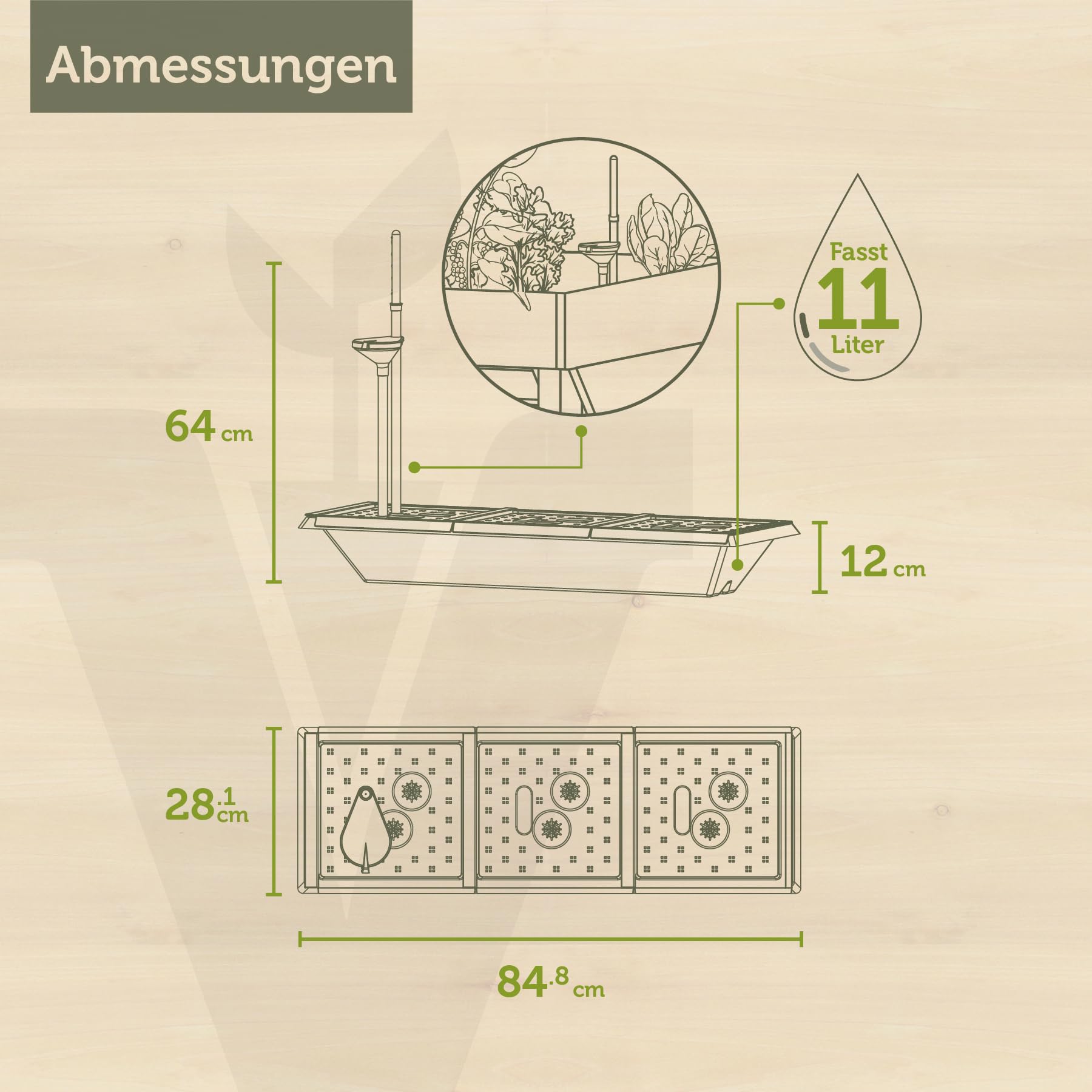 VegTrug Bewässerungsset für Hochbeet Classic 1 m - 11-Liter-Reservoir | Selbstbewässerungssystem mit Kapillarwirkung & Wasserstandsanzeige - ideale Bewässerung für gleichmäßige Feuchtigkeit