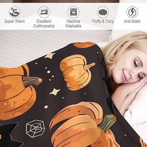 Miniatura 4 de Manta de calabaza de gato negro de Halloween para otoño, Halloween, manta suave y cálida de 50 x 60 pulgadas, manta súper suave y acogedora para