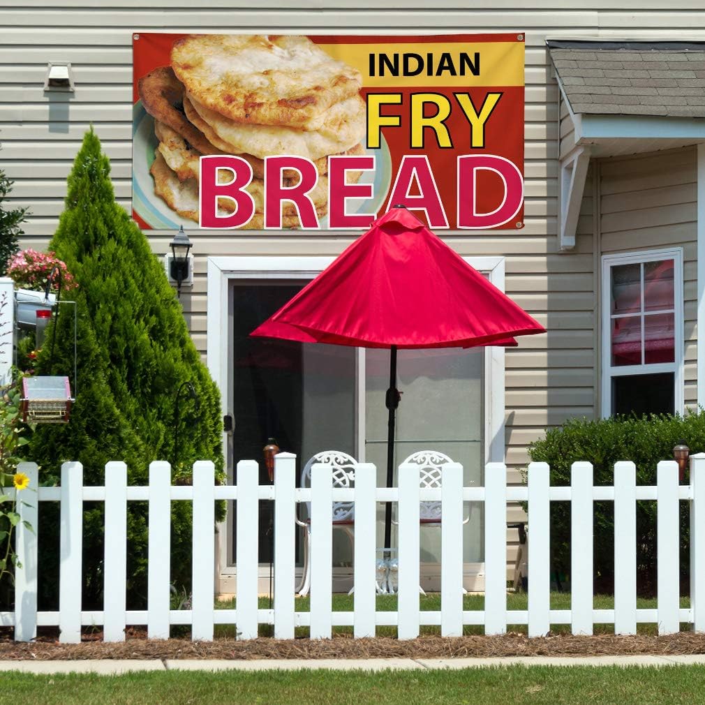 Vinyl Banner Multiple Sizes Indian Fry Bread Advertising Printing Restaurant & Food Outdoor Weatherproof Industrial Yard Signs Brown 4 Grommets 24x36Inches